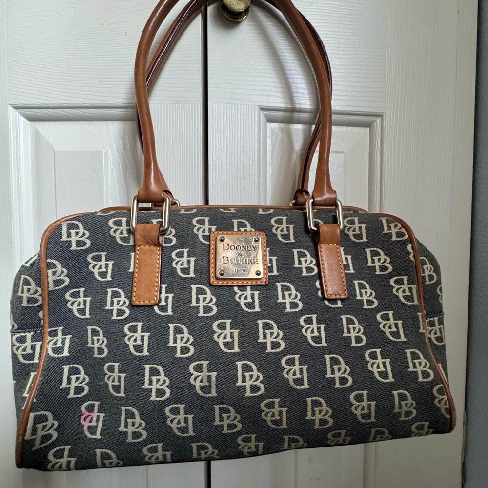Dooney & Bourke Black Monogram Shoulder Bag with Tan Trim